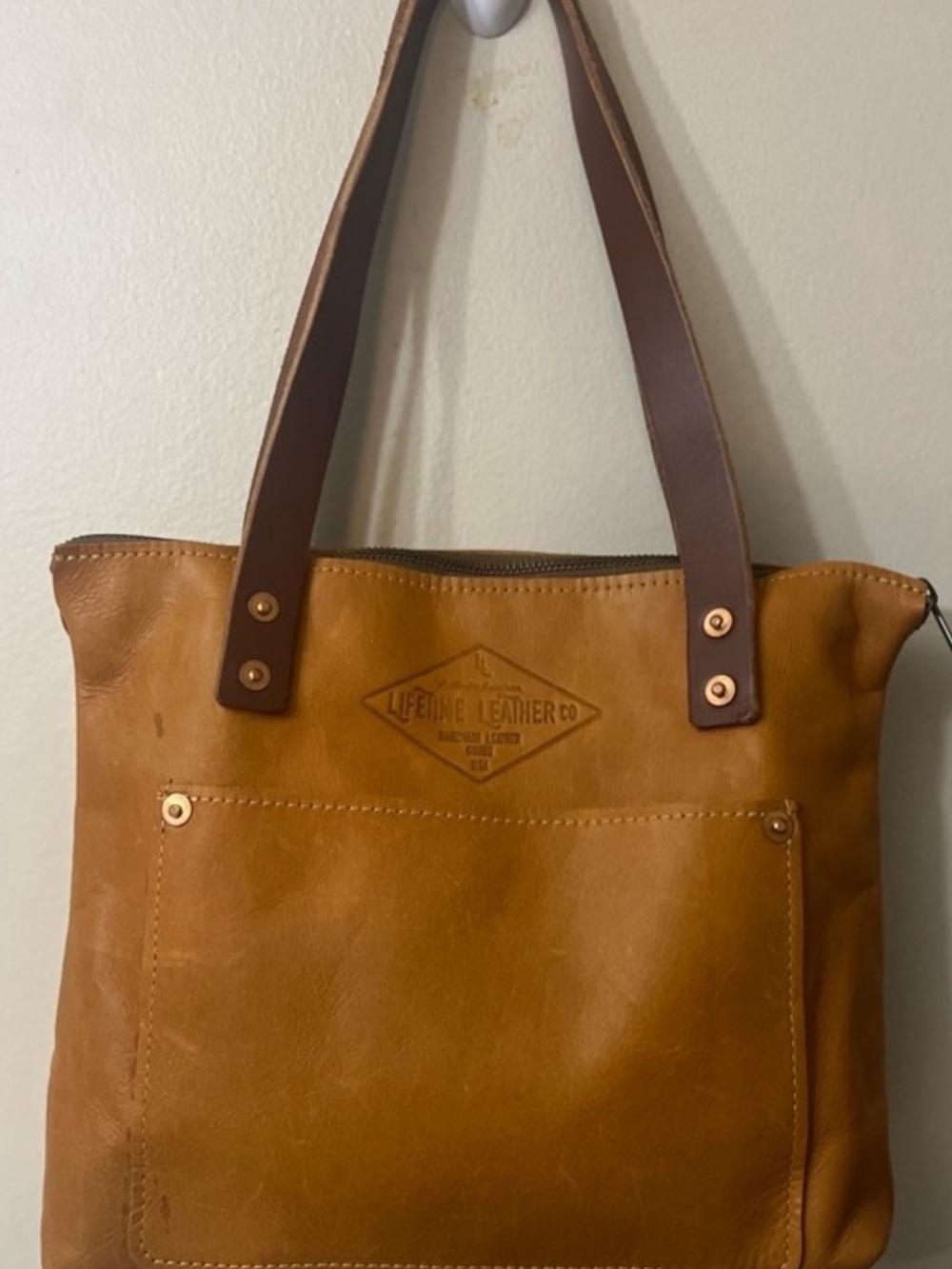 Duluth Trading Co Brown Leather Tote Bag with Dark Brown Straps